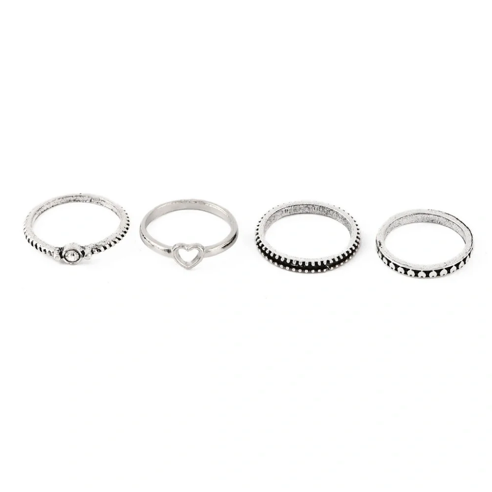 *HADASSAH* 4-Pc Silver Rhinestone Fashion Ring Set